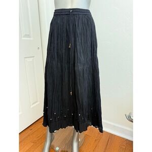 Black Crinkle Cotton Broomstick Maxi Skirt | Boho Drawstring Detail | Size XL